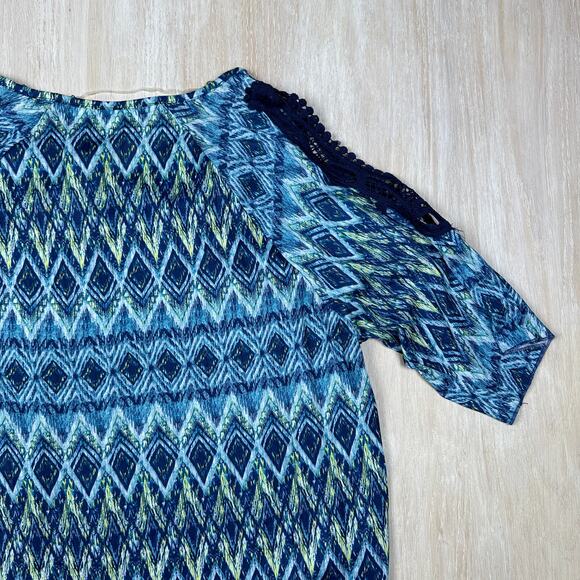 NWT French Laundry Cristel Blue Combo Cold Shoulder Necklace Top Blouse 2X - Picture 8 of 16